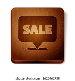Brown Hanging sign with text Sale icon isolated on white background. Signboard with text Sale. Wooden square button. Vector Illustration