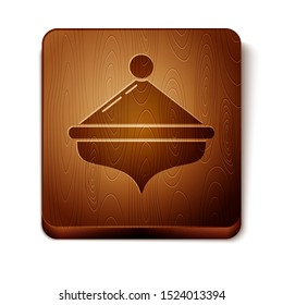 Brown Hanukkah dreidel icon isolated on white background. Wooden square button. Vector Illustration
