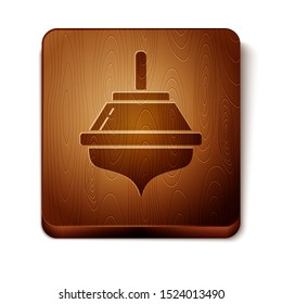 Brown Hanukkah dreidel icon isolated on white background. Wooden square button. Vector Illustration