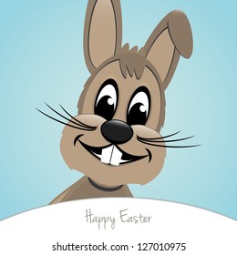 brown happy easter bunny look blue background