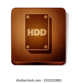 Brown Hard disk drive HDD icon isolated on white background. Wooden square button. Vector Illustration