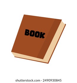 Brown hardcover book with bold black text on the cover doodle flat style illustration