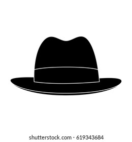 Brown hat with a brim. Headdress investigator for cover.Detective single icon in blake style vector symbol stock illustration.