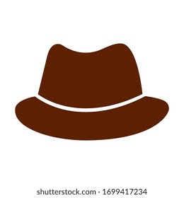 Brown hat on a white background, sign for design, vector illustration