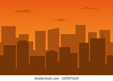 Brown haze in metropolis. Cityscape. Vector illustration.
