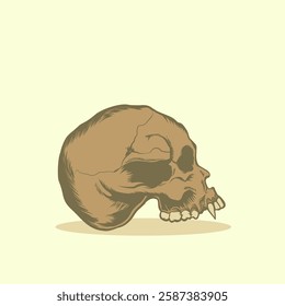 Brown Head Skull with a Fang Illustration Design Vector