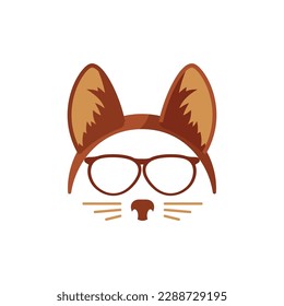 Brown headband with animal ears, glasses, nose and mustache flat style, vector illustration isolated on white background. Carnival costume, design element, party and celebration