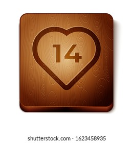 Brown Heart icon isolated on white background. Romantic symbol linked, join, passion and wedding. Valentine day. February 14. Wooden square button. Vector Illustration