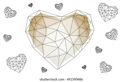 Brown heart isolated on white background. Geometric rumpled triangular low poly origami style gradient graphic illustration. Vector polygonal design for your business.