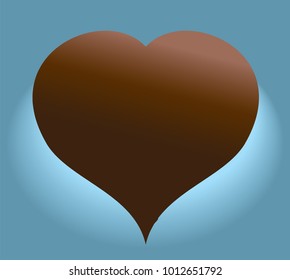 Brown heart on blue background. Heart square vector. Romantic illustration for Valentine Day card or banner template. Love icon. Realistic heart with reflected light and teal glow.