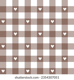 Brown with heart plaid pattern background. plaid pattern background. plaid background. Seamless pattern. for backdrop, decoration, gift wrapping, gingham tablecloth, blanket, tartan.