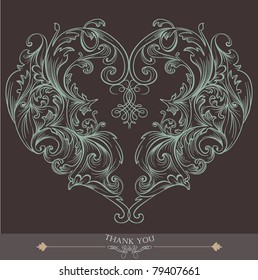 brown heart shape wedding card