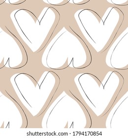 Brown Heart shaped brush stroke seamless pattern background for fashion textiles, graphics