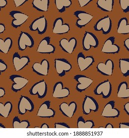 Brown Heart shaped brush stroke seamless pattern background for fashion textiles, graphics