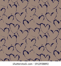 Brown Heart shaped brush stroke seamless pattern background for fashion textiles, graphics