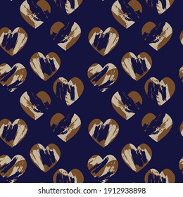 Brown Heart shaped brush stroke seamless pattern background for fashion textiles, graphics