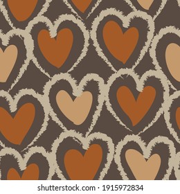 Brown Heart shaped brush stroke seamless pattern background for fashion textiles, graphics