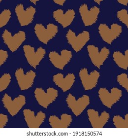 Brown Heart shaped brush stroke seamless pattern background for fashion textiles, graphics