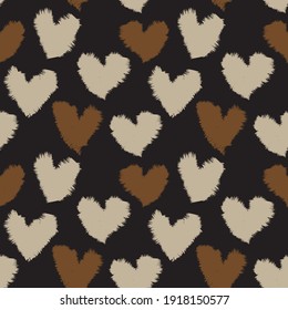 Brown Heart shaped brush stroke seamless pattern background for fashion textiles, graphics