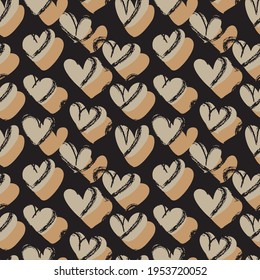 Brown Heart shaped brush stroke seamless pattern background for fashion textiles, graphics