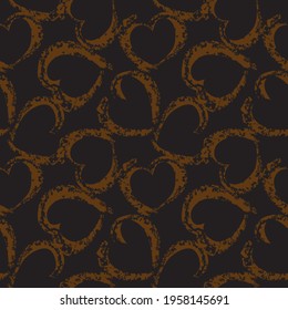 Brown Heart shaped brush stroke seamless pattern background for fashion textiles, graphics
