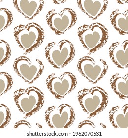 Brown Heart shaped brush stroke seamless pattern background for fashion textiles, graphics