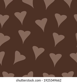 Brown hearts on dark background, seamless pattern, vector