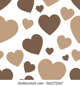 Brown hearts on a white background pattern. Abstract geometric modern background. Vector illustration. Art deco style. Heart seamless pattern. Seamless pattern background with hearts