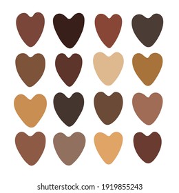 Brown Hearts Vector Set. Skin-tone Brown Hearts Cliparts
