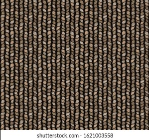 Brown heather marl tweed knit texture background. Blanket stitch seamless  pattern. Homespun faux woolen fabric structure textile. Yarn melange all over print.