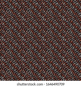 Brown heather marl tweed knit texture background. Blanket stitch seamless pattern. Homespun faux woolen fabric structure textile. Yarn melange all over print.