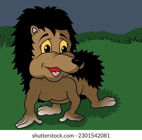 Brown Hedgehog on All Four Paws on the Ground - Colored Cartoon Illustration with Background, Vector