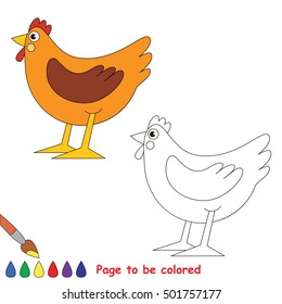 Brown hen to be colored. Coloring book to educate preschool kids with easy kid educational gaming and primary education of simple game level of difficulty.