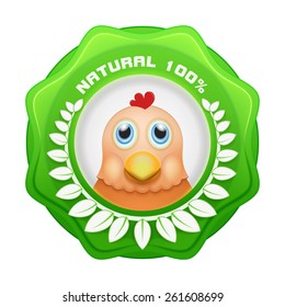brown hen head in green natural label with laurel vector web design element isolated on white