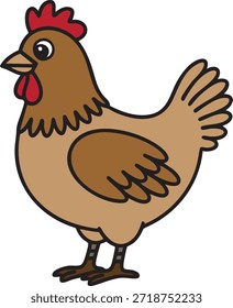 Ilustração de galinha marrom - Bonitinho Flat Cartoon Mascote de um frango doméstico ou aves de capoeira isolado no fundo branco