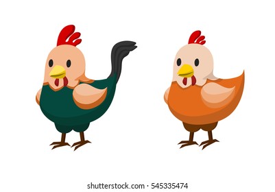 Brown Hen and Rooster. Couple of brown chicken.