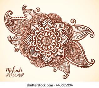 Brown henna colors vector floral element in Indian mehndi tattoo style