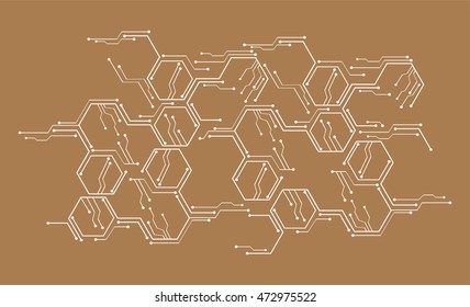 brown hexagon abstract cyber future technology concept background, illustration, circuit board, binary code