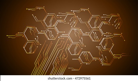 brown hexagon abstract cyber future technology concept background, illustration, circuit board, binary code