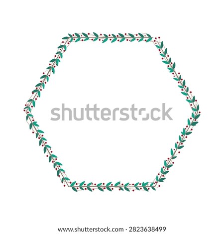 Brown Hexagon Border Frame Decorated With Green Leaves And Red Cherries