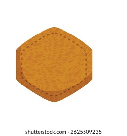 Rótulo de couro hexagonal marrom com pontos para roupas, isolado no fundo branco