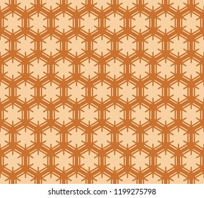 Brown hexagons on beige, geometric seamless pattern