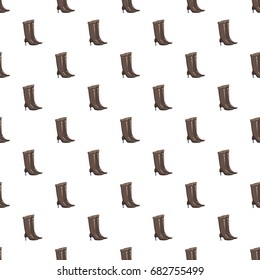 Brown high heel fashion boot pattern seamless repeat in cartoon style vector illustration