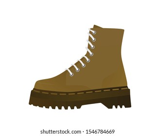 Brown high heel lace boot. vector