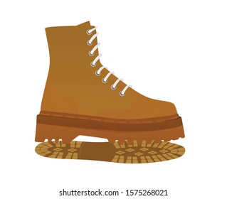 Brown high heel lace boot. vector