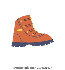 Brown hiking boot shoe. Camping equipment. Hiking clipart. Children design isolated element vector doodle naive art illustration