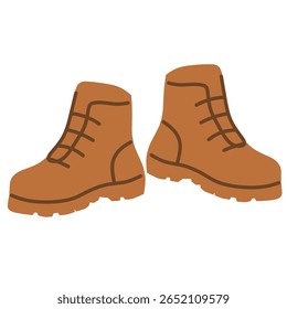 Brown hiking boots, hand-drawn in cozy tones. Great for adventure, trekking, mountaineering, and camping designs.