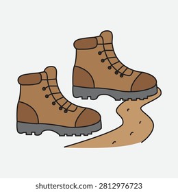 Brown hiking boots with mud trail. Sturdy footwear for outdoor adventure