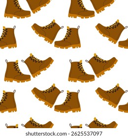 Brown hiking boots pattern on a white background suitable for textile or graphic design