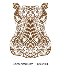 Brown Hippo zentangle head, vector illustration image